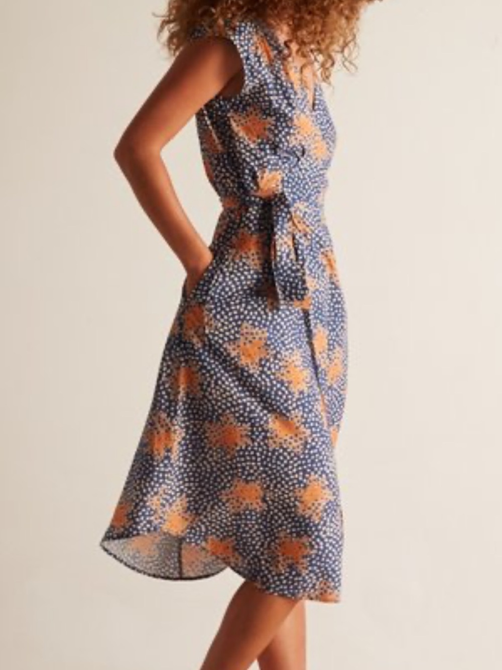 The Odells Robles Dress S Nonna Blue Orange Floral Wrap Midi Belted $278*P31